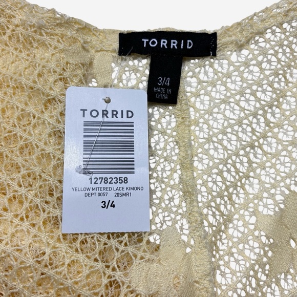 NEW Torrid Scalloped Lace Kimono 3X-4X 22-26 Yellow Open Front 3/4 Sleeves - Picture 7 of 9